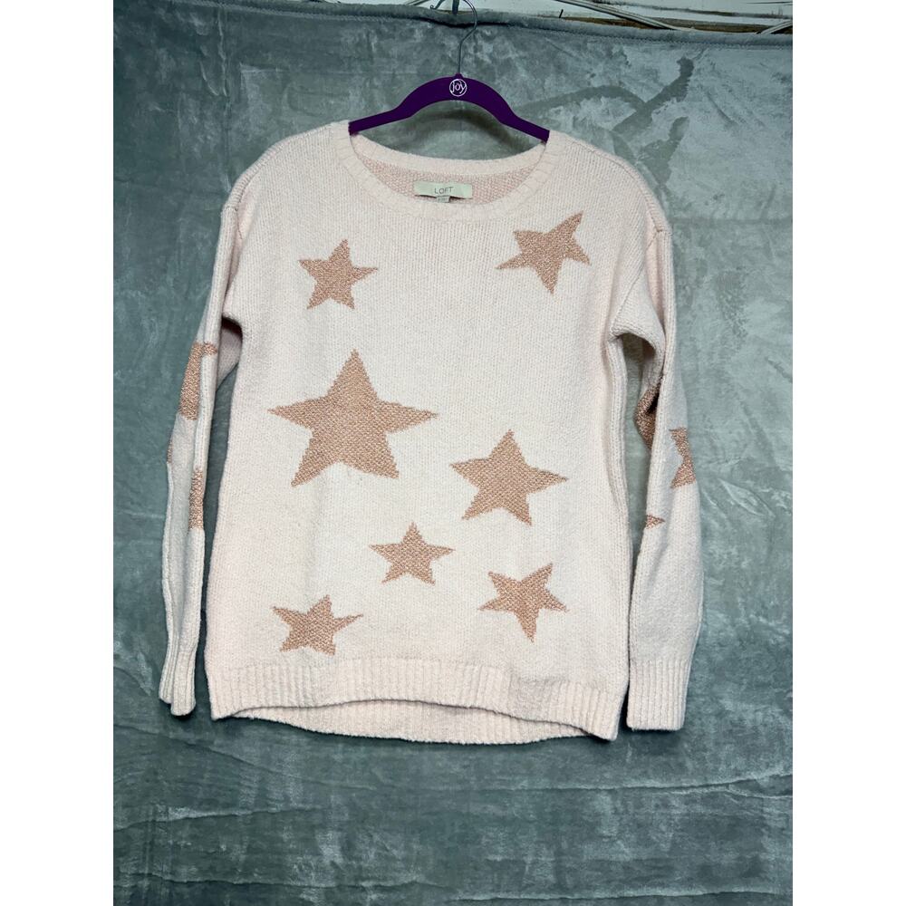 LOFT Pink Metallic Star Sweater XS NWT Cozy Soft Knit Pullover - Picture 2 of 7